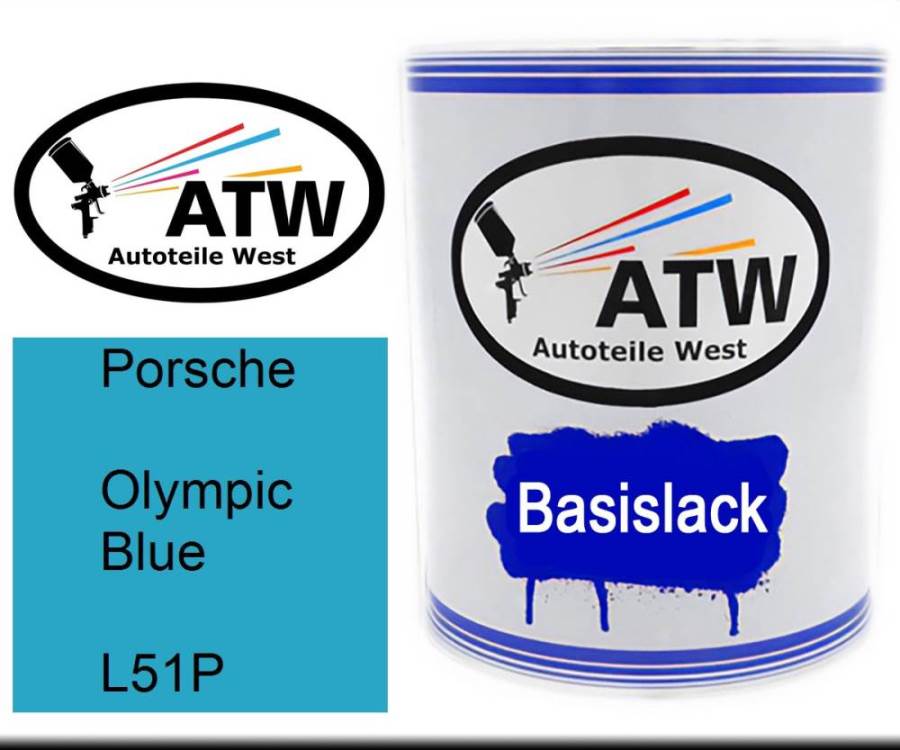 Porsche, Olympic Blue, L51P: 1L Lackdose, von ATW Autoteile West.